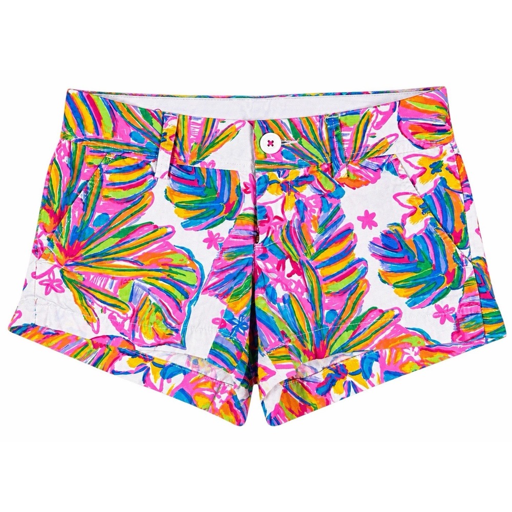 Lilly Pulitzer The Walsh Short Women's 00 Indigo Palm Tropical Floral Pink Green